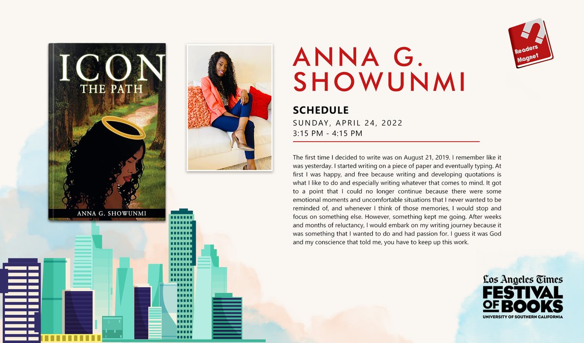 readersmagnet's tweet photo. Los Angeles Times Festival of Books 2022 will host Anna Showunmi at our ReadersMagnet booth 208 this April 24, 3:15 PM-4:15 PM at the University of Southern California. 

Visit https://t.co/XEouPLX7YL to register. See you!

#readersmagnet #LATimes #LATFOB #FestivalofBooks #books https://t.co/VCmYhcmF7x