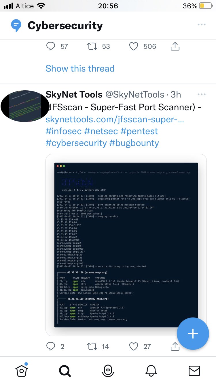 Tools on Twitter "(JFSscan SuperFast Port Scanner) https