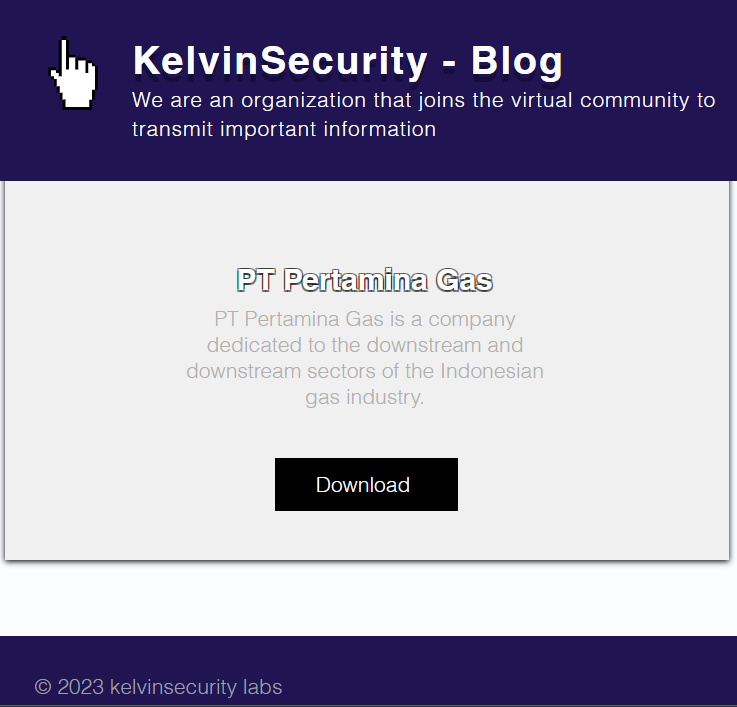 stealthmole_int's tweet photo. [ALERT] KelvinSecurity gang has announced "PT Pertamina Gas" on the victim list. https://t.co/bl3wIsLXmJ