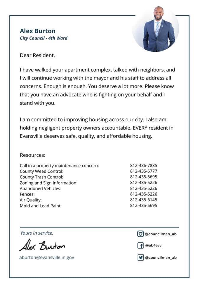 Councilman_AB's tweet photo. Too many residents are still dealing with negligent property managers and/or landlords in the City of Evansville https://t.co/oUqnvhParY