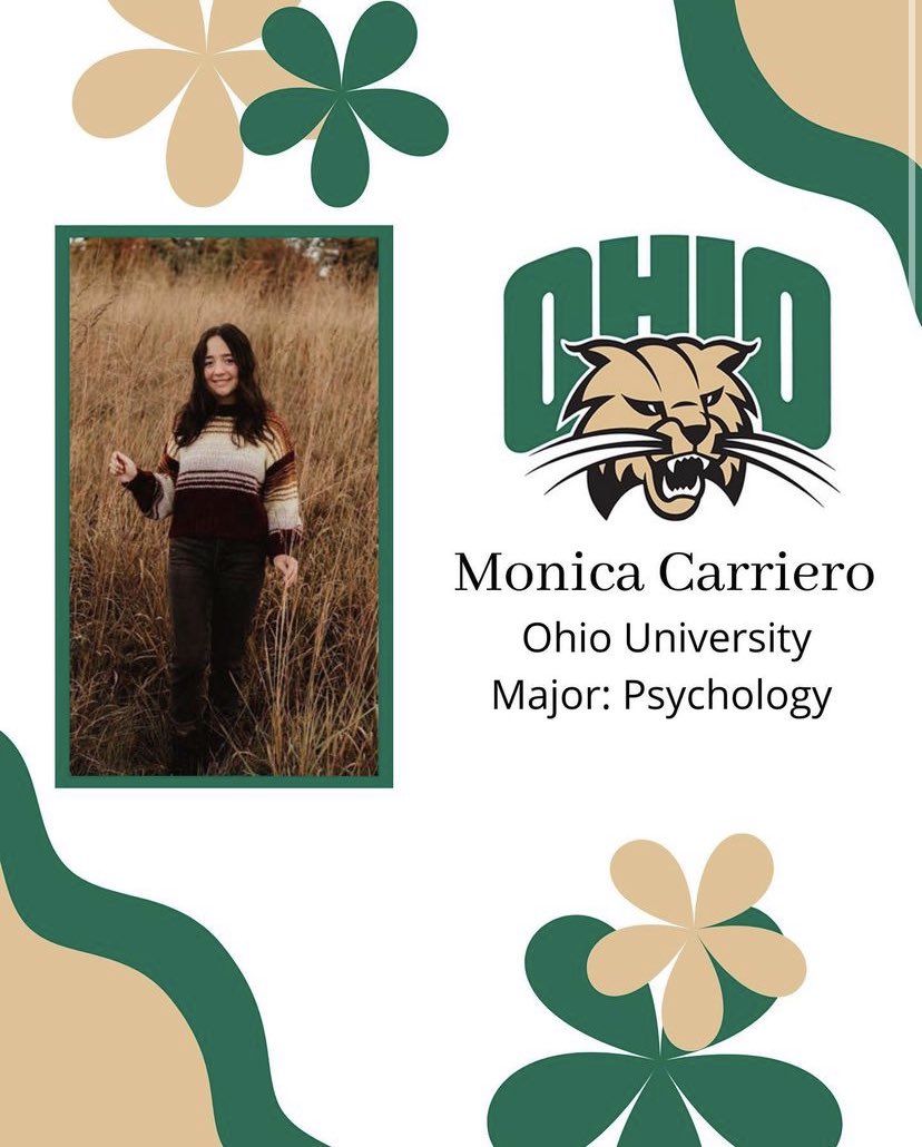 Monica Carriero is heading to Ohio University this fall to study Psychology! Congrats Monica and Go Bobcats!