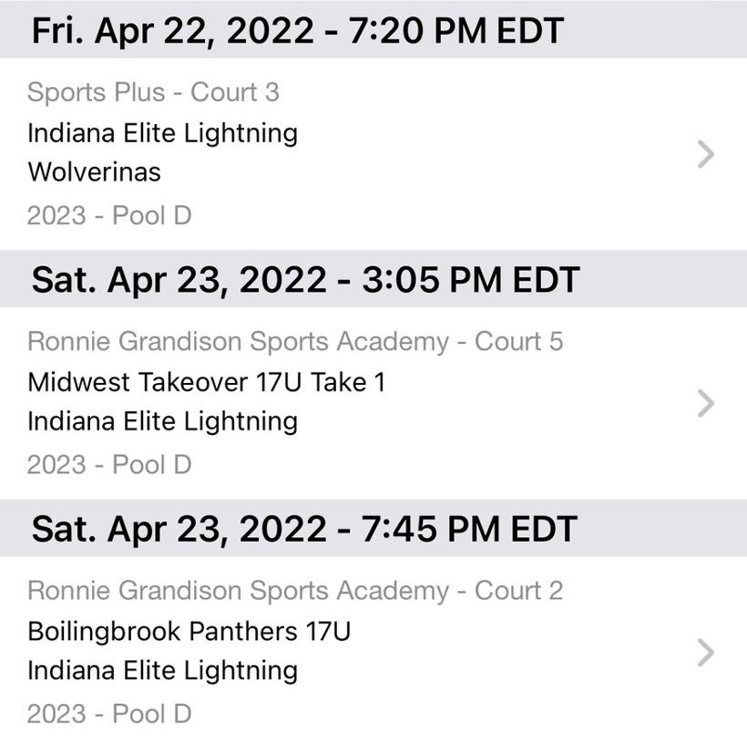 HannahRuddle2's tweet photo. Schedule for @INELITELIGHTNIG at The Clash in Cincy this weekend✅ @IndianaEliteWBB https://t.co/jVMQnYRXSG