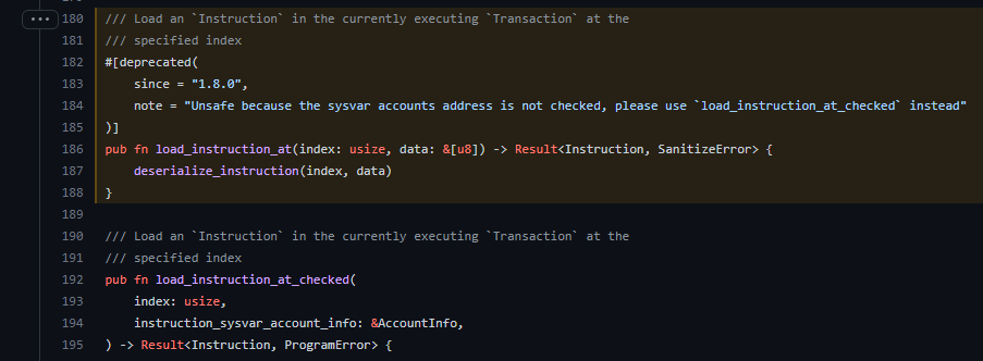 n_zee's tweet photo. @notskandabhat Story of Solana-Wormhole hack in commits

pre-hack => fn deprecated => hack! => post-hack fix https://t.co/AnDWATSeYh