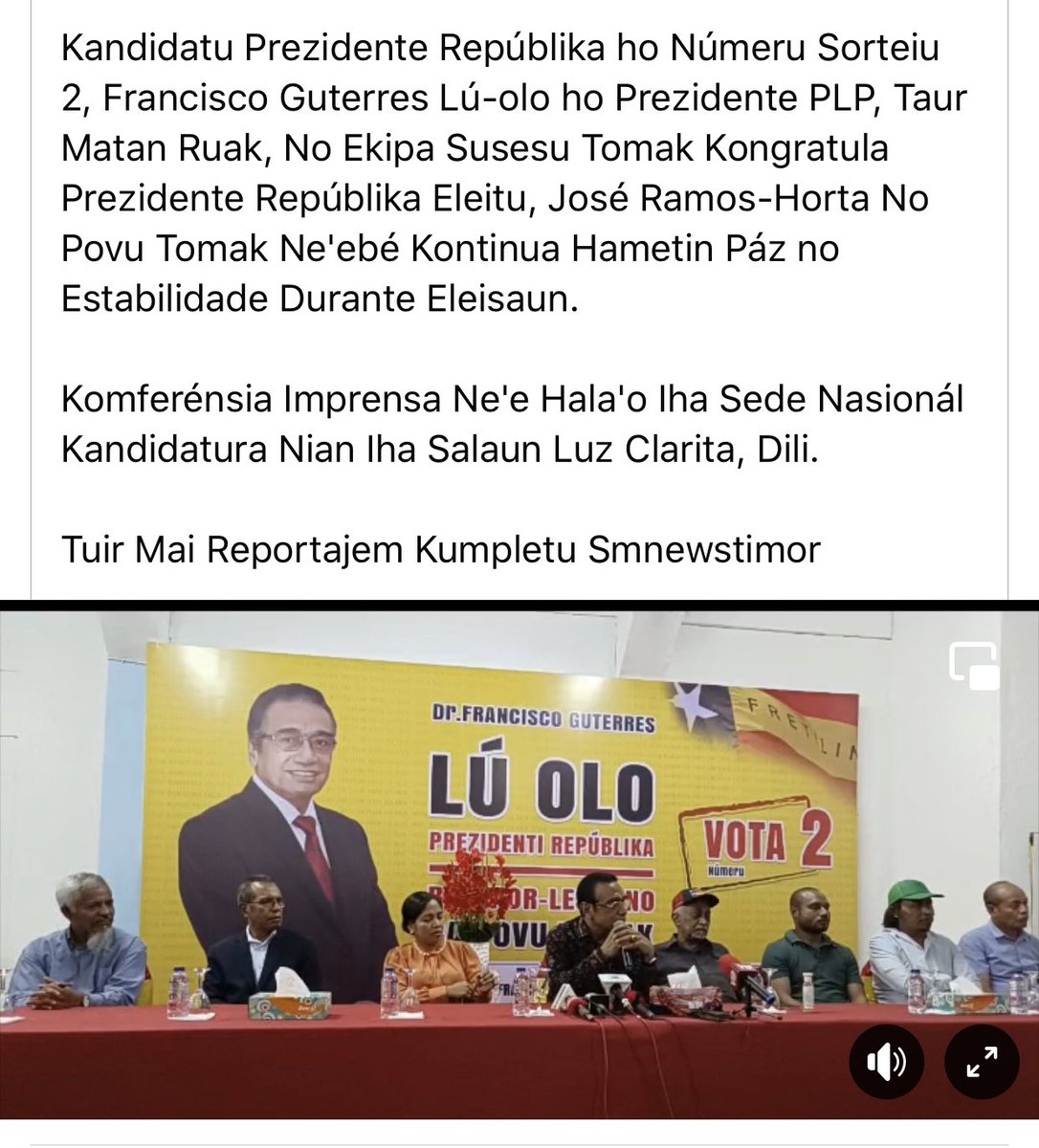 President Lu-Olo congratulates JRH

My sincerest congratulations to H.E President Lu-Olo who has shown a great example for democracy. Through this example he shows a great leadership quality and statesmanship and that Timor-Leste is indeed a democratic lighthouse in the region.