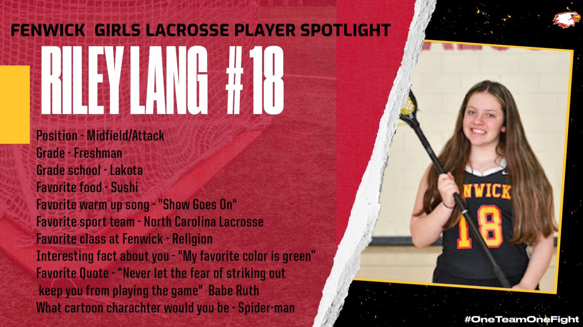 BFHSGirlsLax's tweet photo. Today’s Fenwick Girls Lacrosse Spotlight is Riley Lang.  She is a Freshman and a first year Varsity player. We are excited to have Riley on our team and look for great things to come from her this year and future years as a Fenwick athlete. https://t.co/IFkqmjbnEE