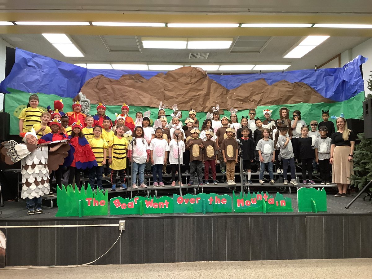 Today was our 1st grade program! You could tell these cute critters put in the work to learn each line, step, and song. Shout out to <a href="/mrsmainmusic/">Bethany (Unruh) Main</a> for her hard work preparing and directing another amazing <a href="/RocketsRR/">Rolling Ridge Elementary</a> performance! #TheBearClimbedOvertheMountain 🐻