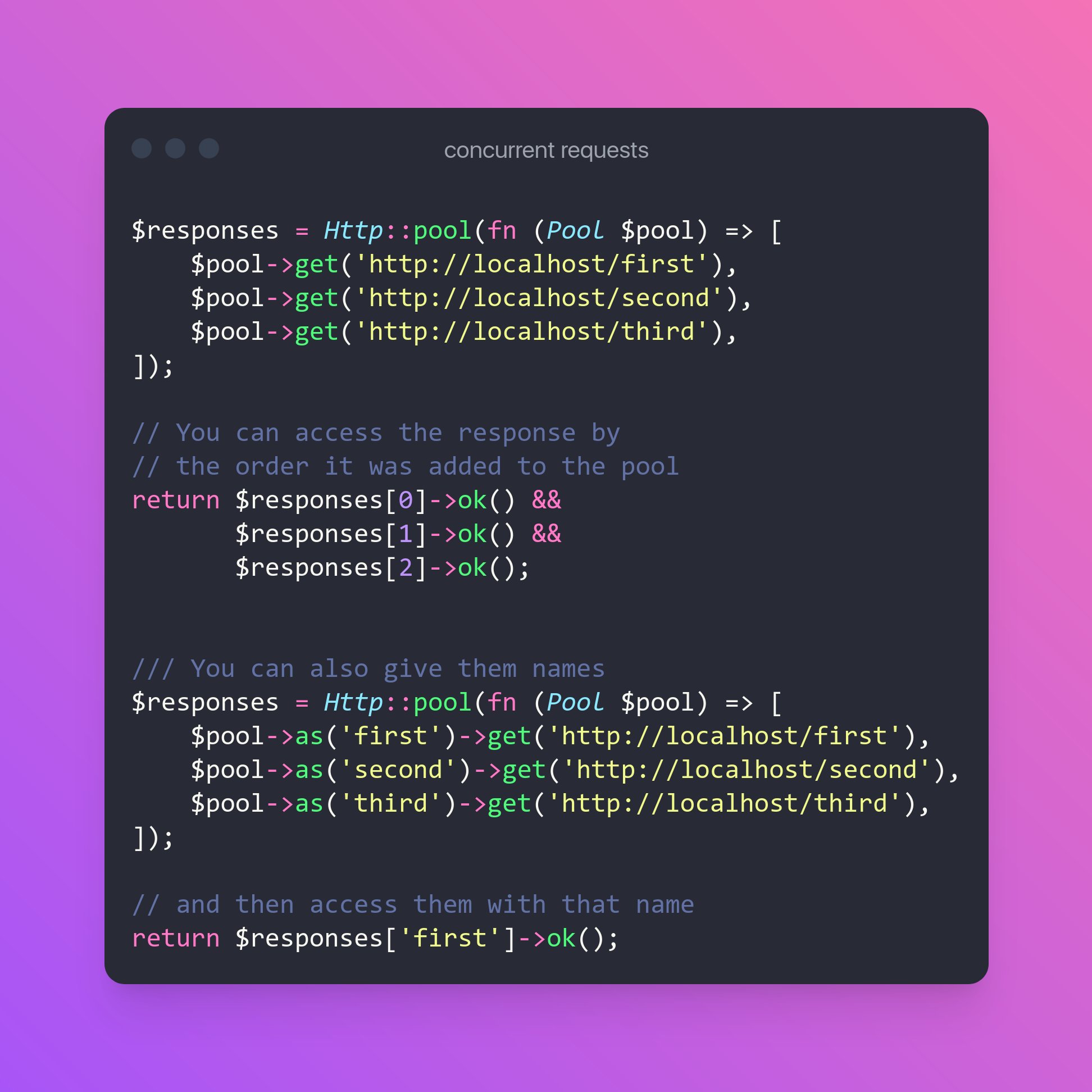 You can make concurrent requests using the Http client's `pool() method