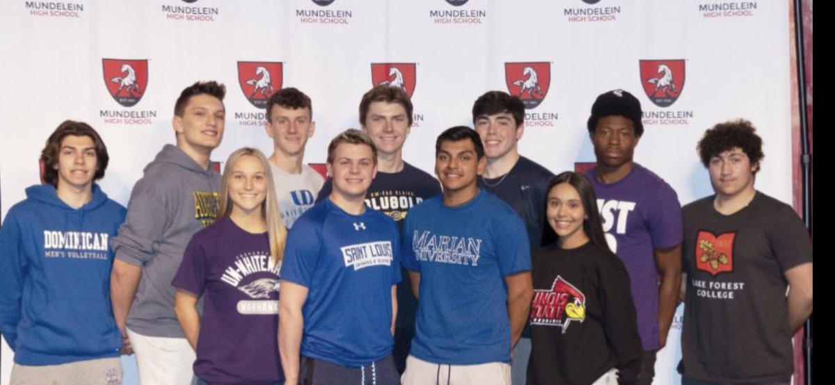 Mundelein held a signing day to recognize 11 student athletes that are going to play a sport they love ❤️ at the NCAA level next year #mhs #mundypride <a href="/MundBoosterClub/">MustangBoosterClub</a>