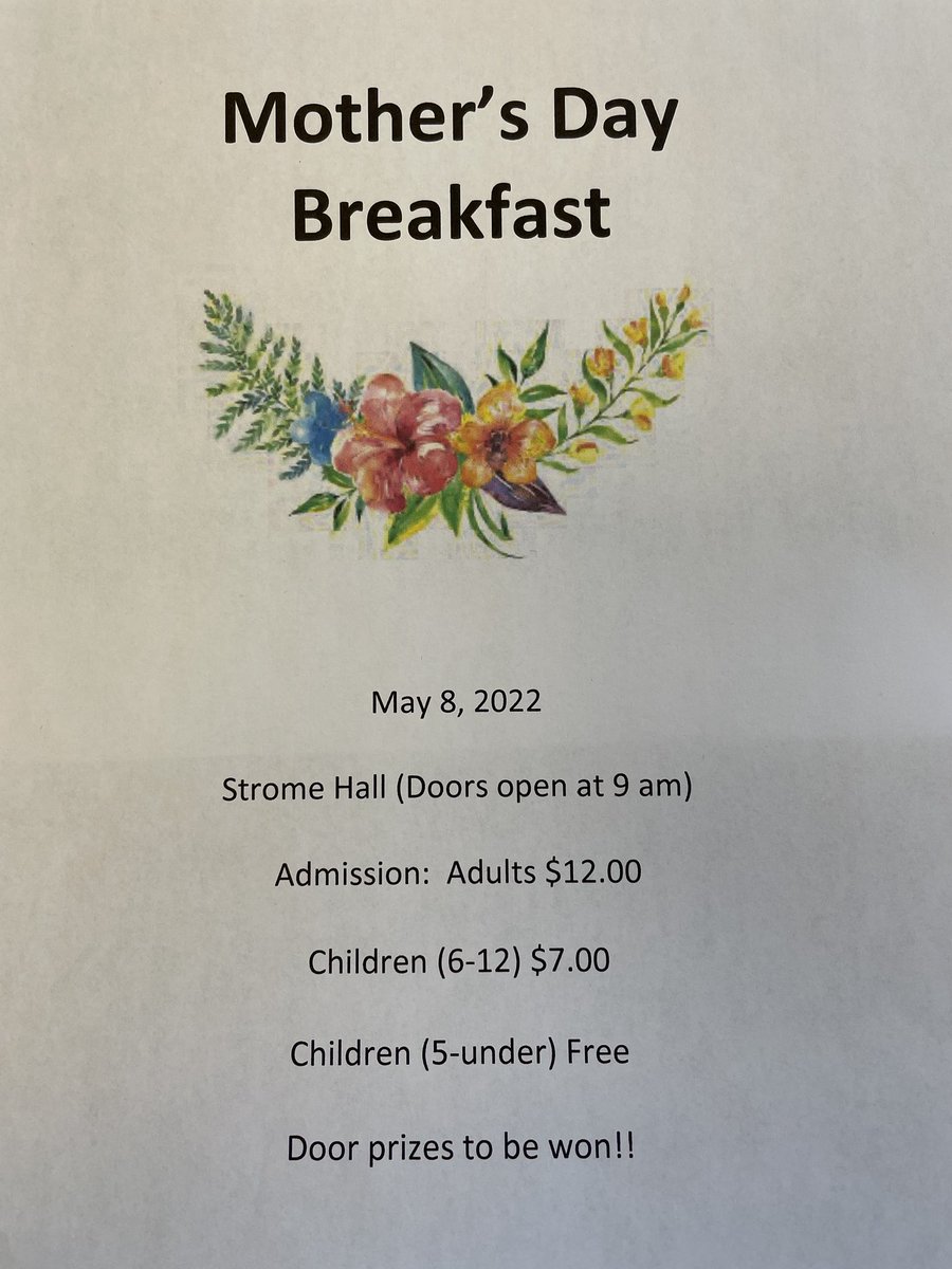 With Mother’s Day just around the corner, we are proud to be bringing back our annual Mothers Day breakfast! Hope to see you there!