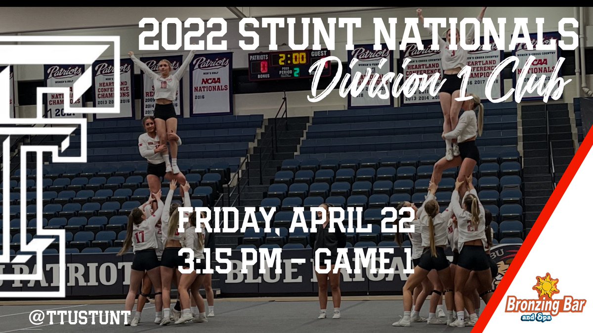 ttuSTUNT's tweet photo. @STUNTtheSport National Championship begins Friday. Our game 1 starts 3:15. St. Mary’s University, Bill Greehey Arena, San Antonio, TX. #dingding #cws3t https://t.co/ztBOckt22b