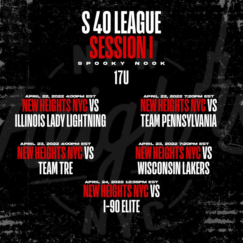 Here is my schedule for this weekend at Spooky Nook with the 17U red team! <a href="/NewHeightsNYC/">New Heights Youth Inc.</a> <a href="/GFAGirlsBball/">GFA Girls Basketball</a> @CoachDom22 <a href="/SidelineStevie/">Basquiat</a> <a href="/SelectEventsBB/">Select Events Basketball</a> <a href="/BashHoopsNE/">Bash Hudson</a>