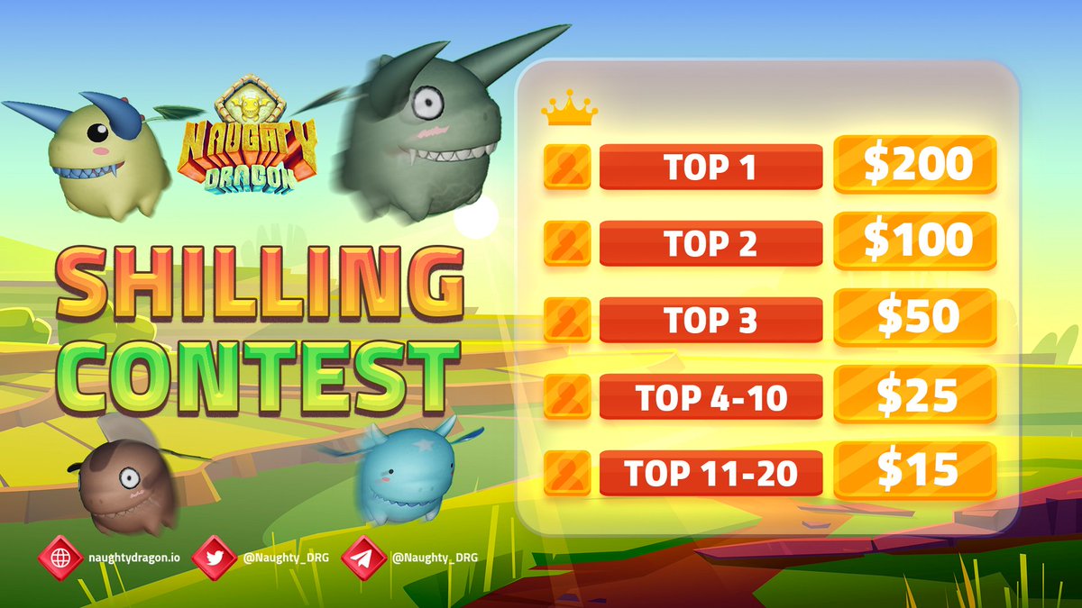🔥 ARE YOU READY FOR THE NAUGHTY DRAGON SHILLING CONTEST?🔥

🎁 Our team is proud to announce that Naughty Dragon Shilling Contest is coming your way with HUGE prizes!

Details ➡️ t.me/NaughtyDragon_…

💰 Grab the chance now!