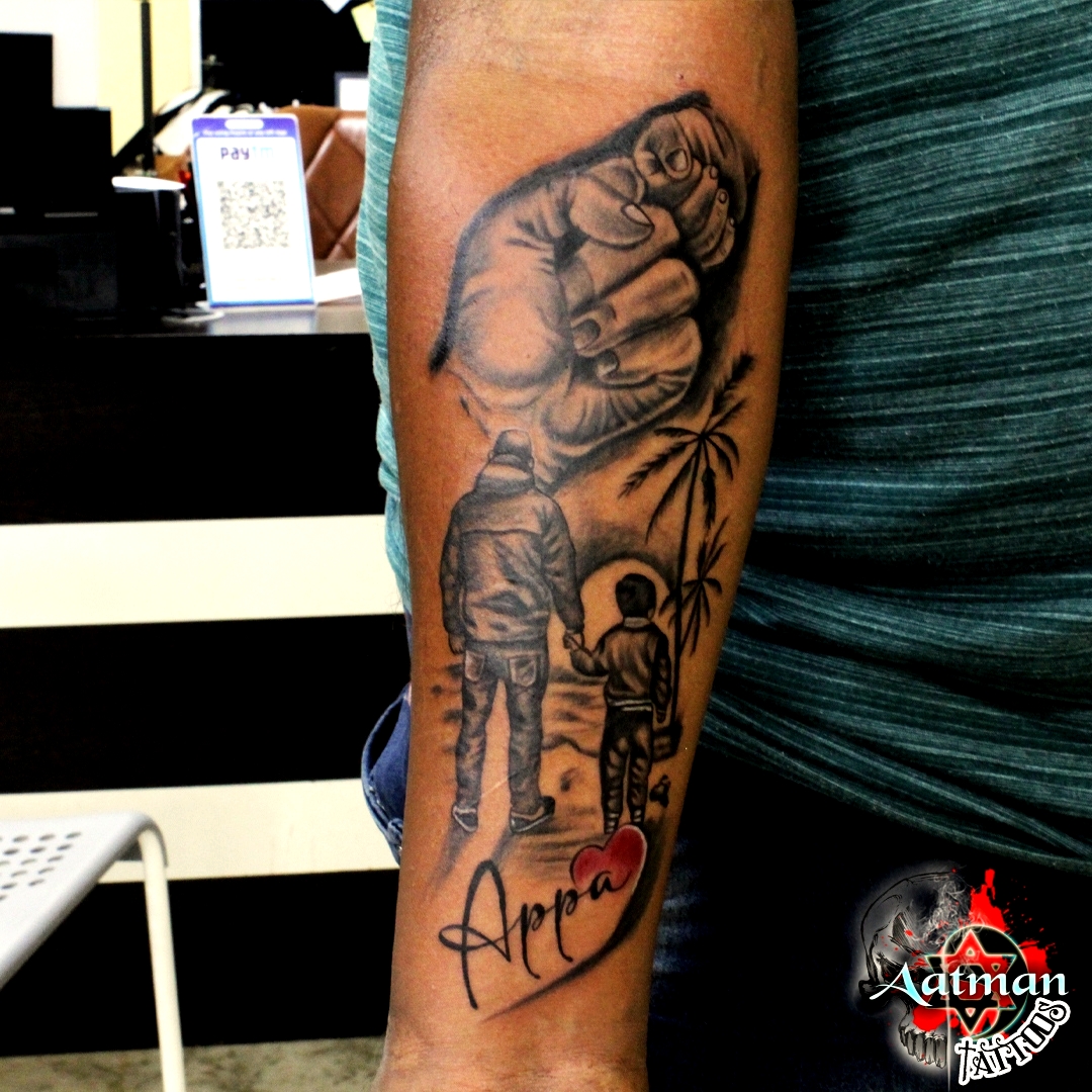 Om sai ram and father son tattoo by deepak vetal at lillys fine tattoo  fatherson fathersontattoo omsairam sairam saibaba tattoo  Instagram