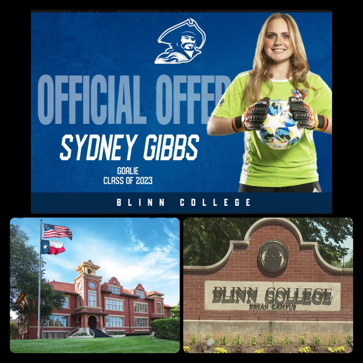 Thankful &amp; Excited! Thank you Coach McBride &amp; Coach Jackson! I have received an offer to continue my soccer &amp; academic career at Blinn College!! Tag @Blinn_WSoccer <a href="/BlinnCollege/">Blinn College District</a> <a href="/FCDNorthblack/">FC Dallas</a> <a href="/FCDallasYouth/">FC Dallas Youth</a> #goblinnbucs