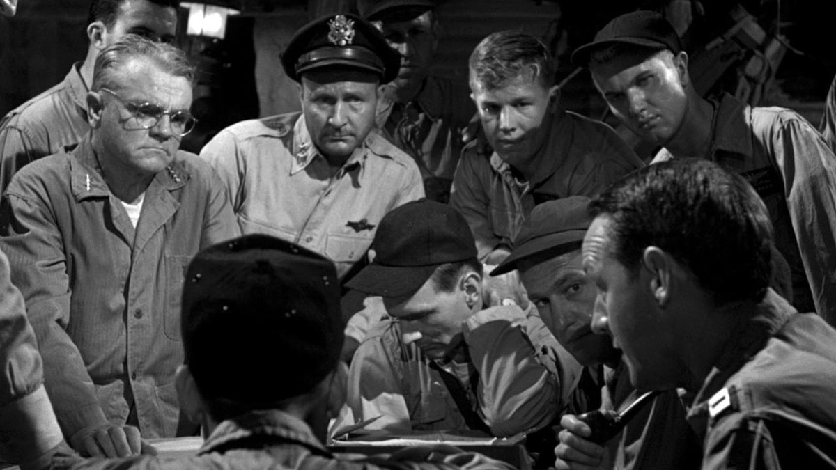 The Gallant Hours (1960) is a very unique war film depicting Admiral Halsey's leadership during the bitter struggle over Guadalcanal during WW2. No battle scenes, just increasingly tense meetings as Halsey attempts to manage all of the difficult personalities involved.