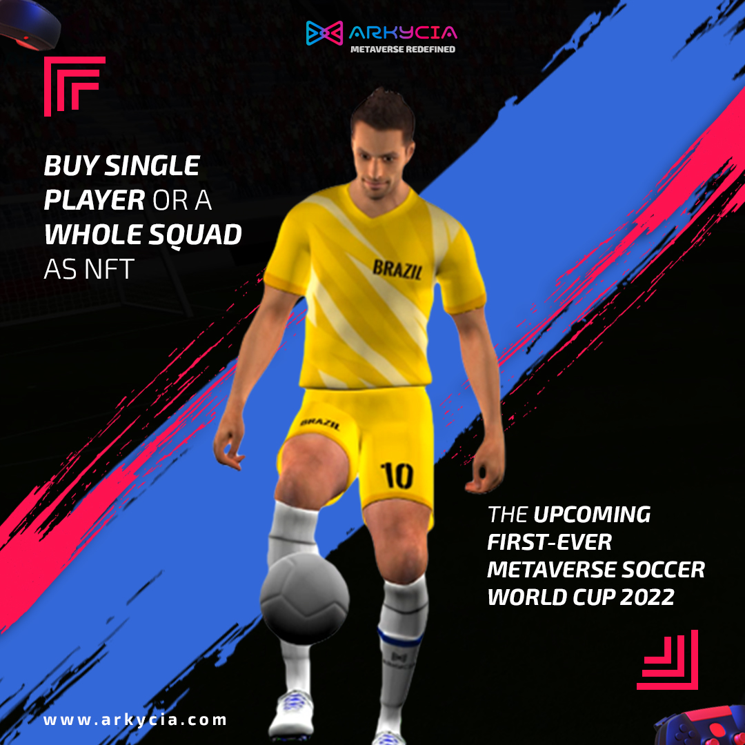 Buy single player or a whole squad as NFT for the upcoming first-ever Metaverse Soccer World Cup 2022. arkycia.com/metaverse-socc… #Metaverse #Soccer #soccernft #soccergame #WorldCup #GameFI #FIFA22 #nft #NFTs #nftcommunity #nftcollections #crypto #cryptocurrency #Arkyciametaverse