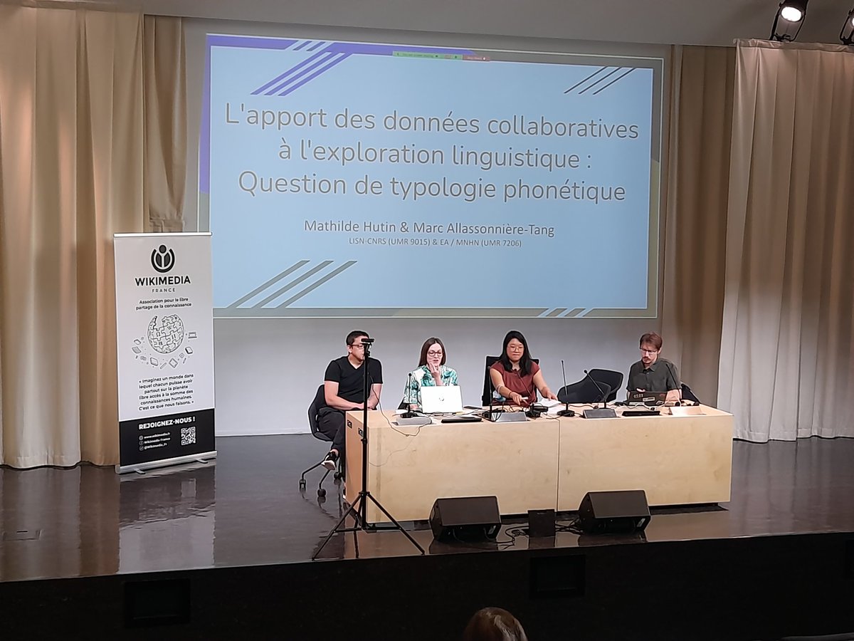 Wikimedia_Fr's tweet image. Au tour de Mathilde Hutin et Marc Allasonnière-Tang de présenter leur travail de recherche autour de la typologie phonétique grâce à @LingLibre_WMFr #Contribuling