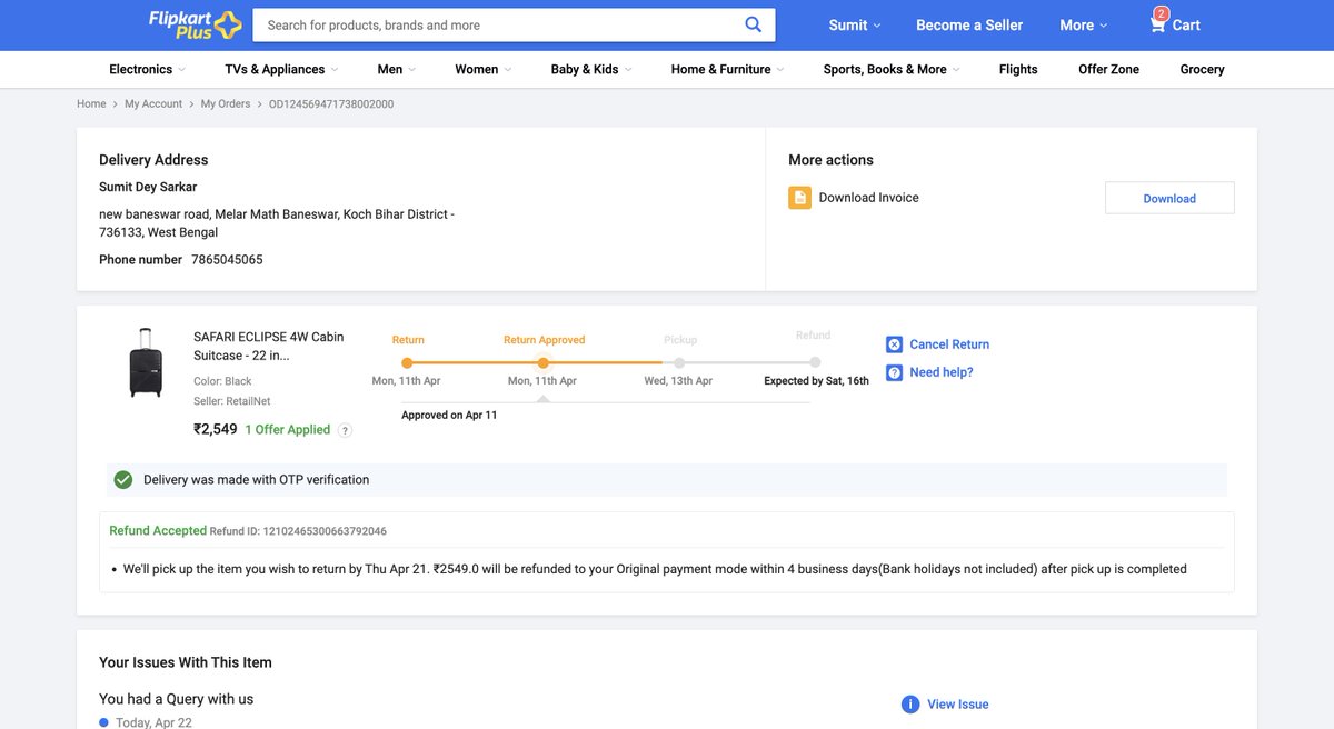 sumitdeysarkar's tweet photo. @flipkartsupport What the hell is this? First, you guys don't pick up a return order on time. Then when the customer complains about it, there is no response from @flipkartsupport. Without addressing the query, they mark it resolved. Are you guys going to return my order or not? https://t.co/L3CgrWC220
