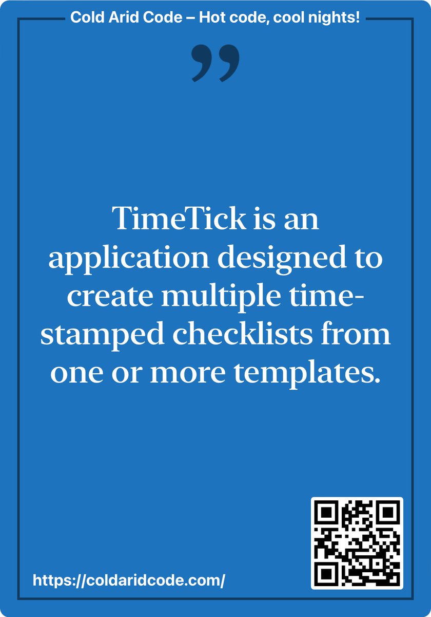 coldaridcode's tweet photo. #TimeTick V1.1.0 is now available on the Apple App Store. 😁 This version changes the pricing structure to a Freemium model and is mainly focused on a complete rewrite of the notification system for greater flexibility and usability. #iOSApps #NewRelease #ColdAridCode https://t.co/UJkcfFHzkA