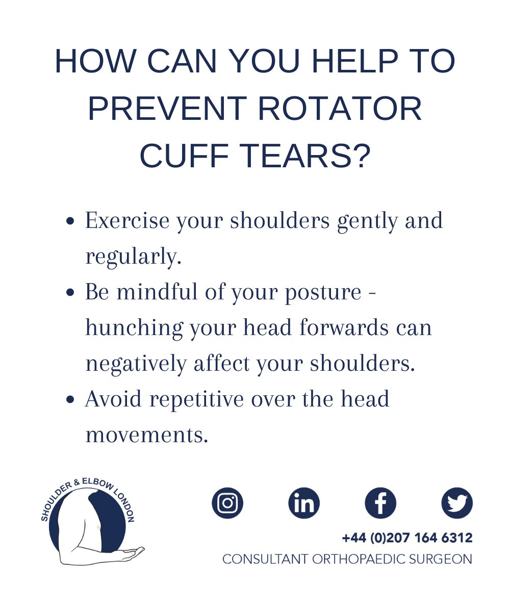 Rotator cuff tears are a common issue I deal with in my practice. Here are some tips for injury prevention.

Read more about rotator cuff tears on my website: shoulderandelbowlondon.com/patient-inform…

#ArmPain #RotatorCuff #RotatorCuffTear #Health #Healthcare #London #ShoulderAndElbowLondon