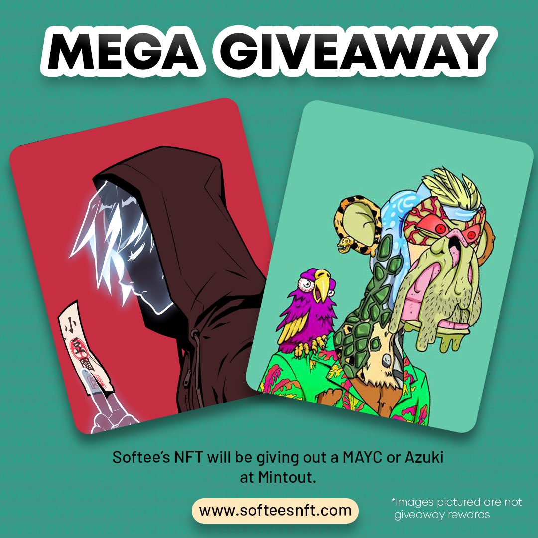 which one do you want ?

#azuki or #MAYC 

We will be giving one away at mint out. 

Mint now at @https://softeesnft.com

<a href="/BoredApeYC/">Bored Ape Yacht Club 🍌</a> or <a href="/AzukiOfficial/">Azuki</a> ? 

#NFTGiveaway #nfts #nft #Web3