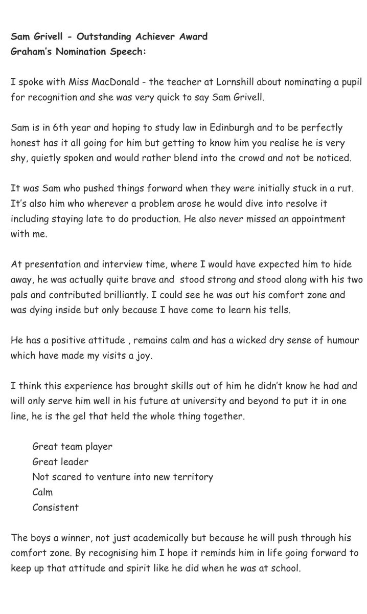 I had to share this lovely nomination speech from our <a href="/YE_ForthValley/">YE Scotland Forth Valley</a> business advisor when nominating Sam! A very proud moment when he won the Outstanding Achiever Award last night and a speech that describes Sam spot on! 🥇 well done Sam!