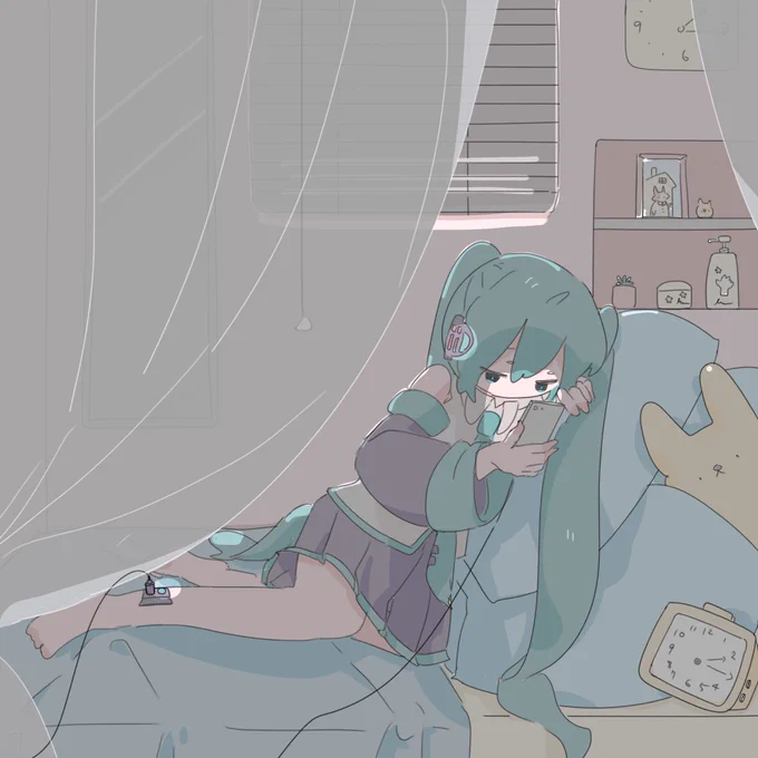 お部屋でゴロゴロマスターの帰りを待つ初音ミクさん🏠☺️ 