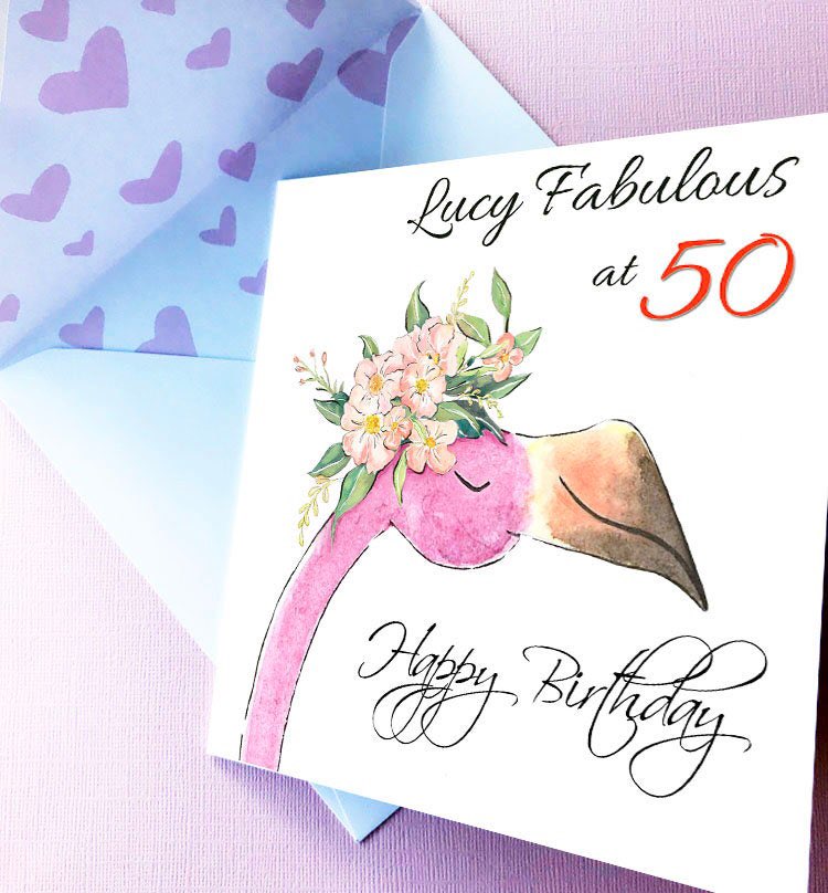 Flamingo sparkly 50th Birthday Card  #birthdaycard #specialbirthday #handmadecard #funcard #50th  etsy.me/3L68IZ5