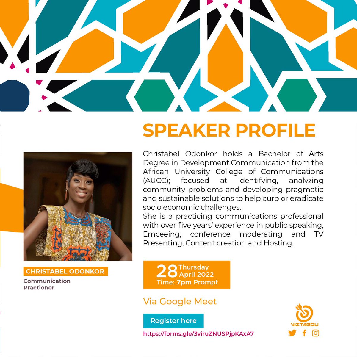 ViztaEdu's tweet photo. Take a look at our speaker profiles for the upcoming Vizcom 1.1 webinar!
You wouldn't want to miss the nuggets they have in their pockets! Register today and let a student know too!
https://t.co/9rJ2hP1jUx

#sdg4 #vizcom1point1 #thursdaywebinars #letastudentknow #viztaedu https://t.co/0h0WtSrZu6