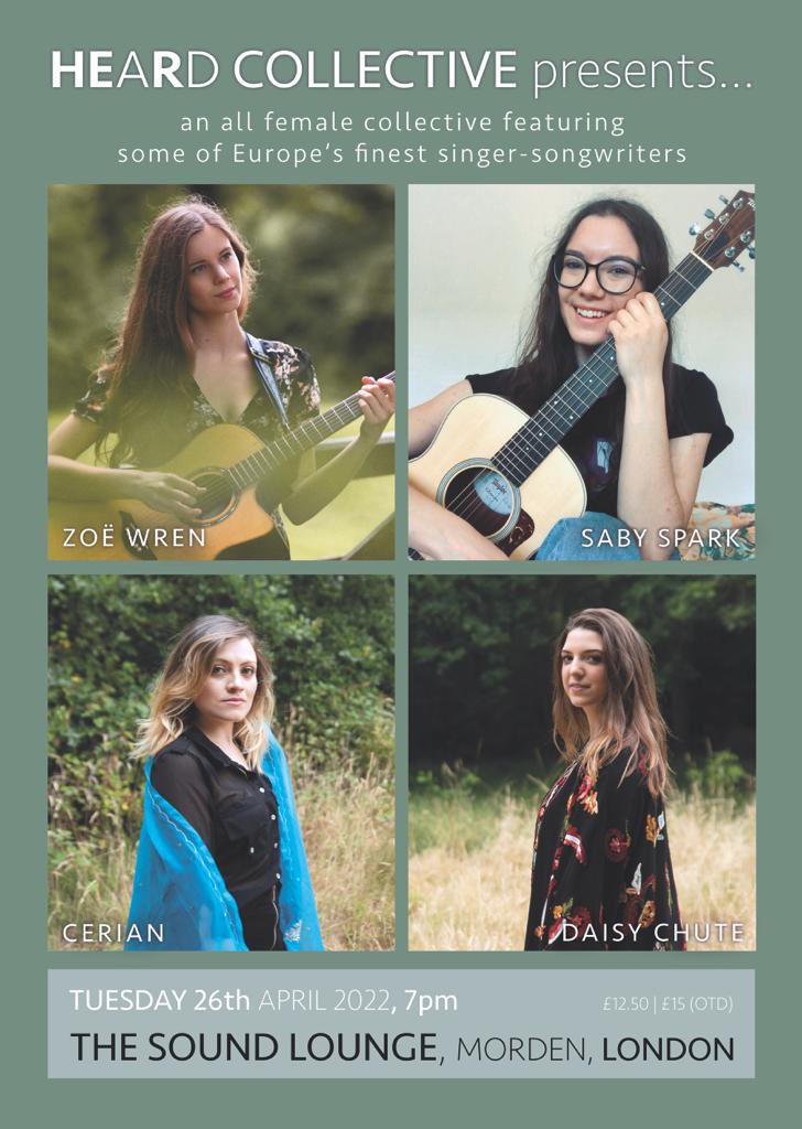 Can’t wait for Tuesday eve at <a href="/soundloungeCIC/">The Sound Lounge</a> with these fab singer songwriters! Have you got your tickets yet? 
ticketweb.uk/event/heard-co…

Ft. Artists/regular Twitch streamers <a href="/zoewrenmusic/">Zoë Wren</a> <a href="/sabyspark/">Saby Spark</a> <a href="/CerianMusic/">Cerian</a> and <a href="/daisychute/">Daisy Chute</a> 🎸🪕