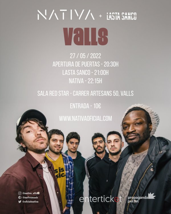 👉Si eres de Valls la <a href="/salaredstar/">Sala RedStar</a> es tu templo musical y lo sabes.

Por eso el próximo 27 de mayo no te puedes perder la visita de <a href="/OficialNativa/">Nativa</a> que estará presentando sus nuevos temas junto a <a href="/lastasanco/">lastasanco</a> 

🎟️: enterticket.es/eventos/sala-r…