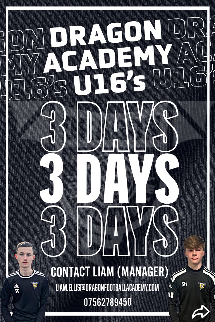 TheDragonWay's tweet photo. Only 3 days until dragon academy u16s training commences at rushford park, Stockport/Manchester👀 we’re looking forward to seeing lots of young players wanting to showcase their talent🐉

If you’d like to come down or know someone who would like to then in touch

Liam
07562789450 https://t.co/W8wxXnAvvE
