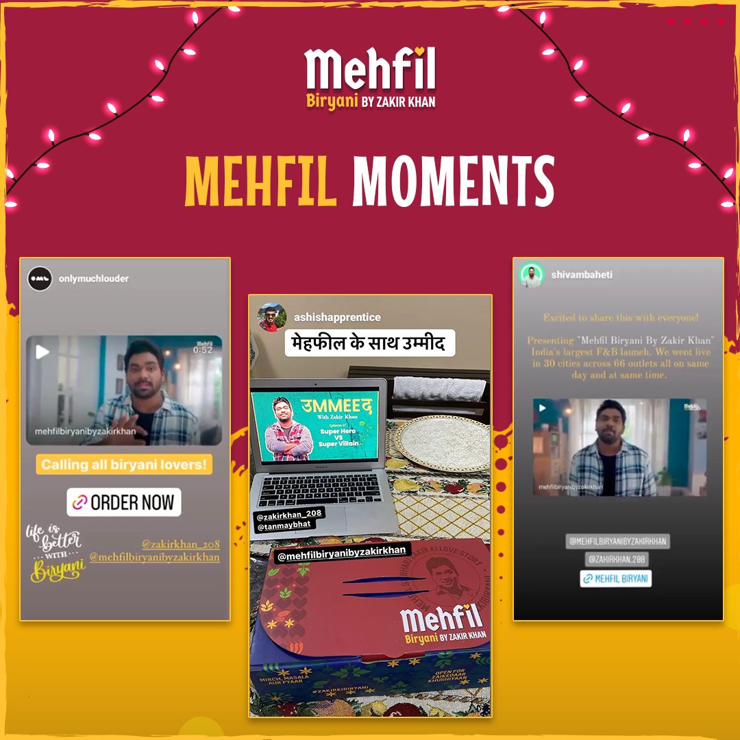 Inn doston ne sajayi hai Mehfil! Apni Mehfil ke pictures aur videos social media pe share kijiye aur humein tag kijiye.
We will share your #MehfilMoments with world!
Delivering now in 30+ cities.Order on BigSpoon app, also available on Swiggy &amp; Zomato #BiryaniMubarak