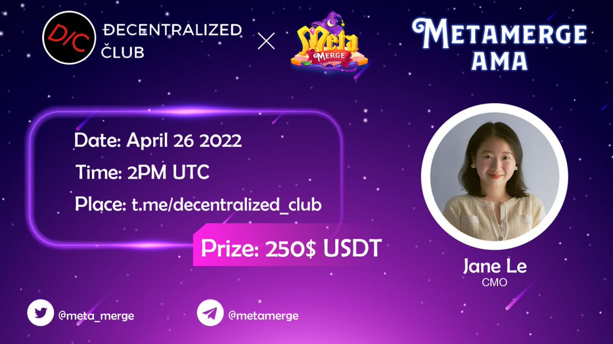 dens_club's tweet photo. DC will host AMA with @meta_merge on April 26 (2022) at 2PM UTC|10AM EST|7.30PM IST

10 questions from Twitter(5) &amp; Telegram(5) will share $100 USDT. 

Please complete the Gleam tasks in the given link to be eligible for reward :
https://t.co/c8vz3zUOvA https://t.co/zbWkk7SMUh