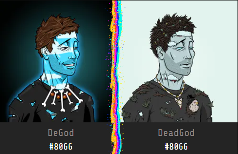 TombStonedHS's tweet image. The High Society has acquired @DeGodsNFT #8066 and transcended it into a DeadGod.

This will soon be raffled for $JOINTS in The Mausoleum. 
🪦🍃