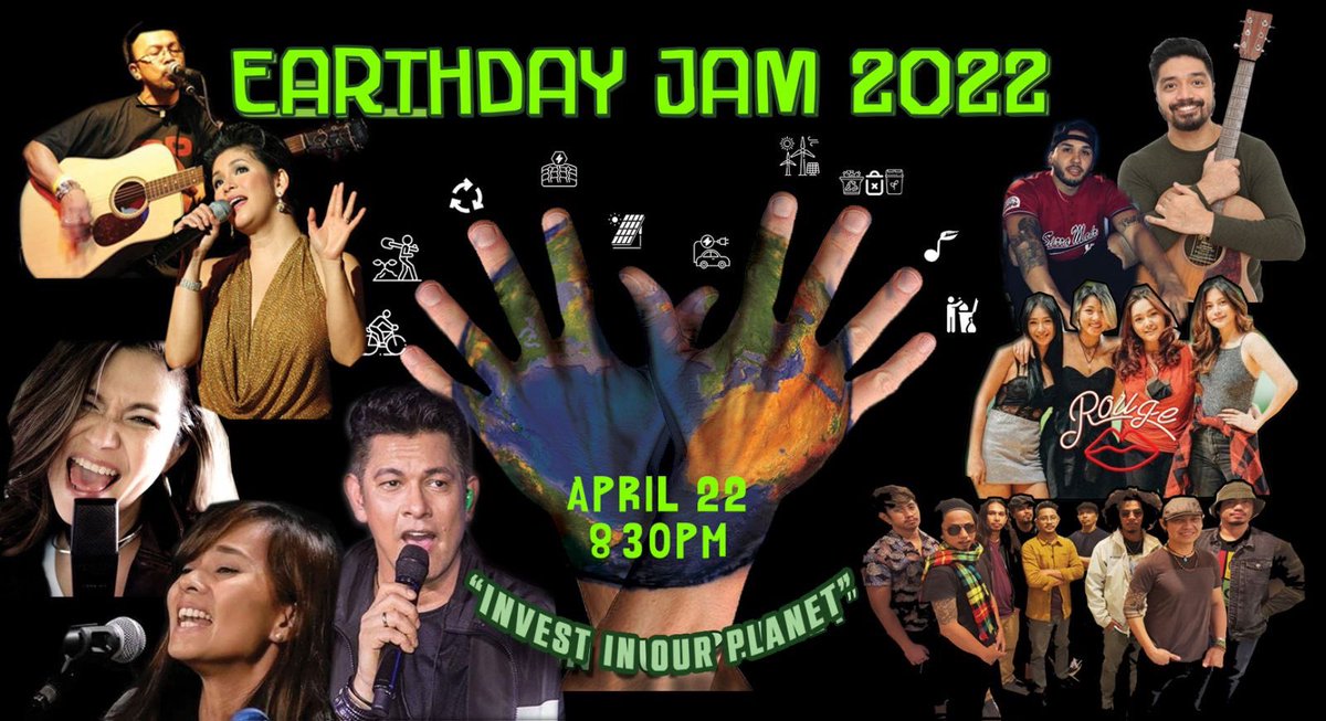 Earthday_Jam's tweet photo. HAPPY EARTHDAY EVERYONE! 

Tonight is EARTHDAY JAM 2022 LIVE with various artists such as Asia’s Songbird Regine Velasquez-Alcasid, LA based rapper Awday, Lou Bonnevie and Noel Cabangon. 

See you there Earth Jammers! 

Link: https://t.co/9t8RG2rAYm
#EarthDay2022 https://t.co/trCYDGmYTz