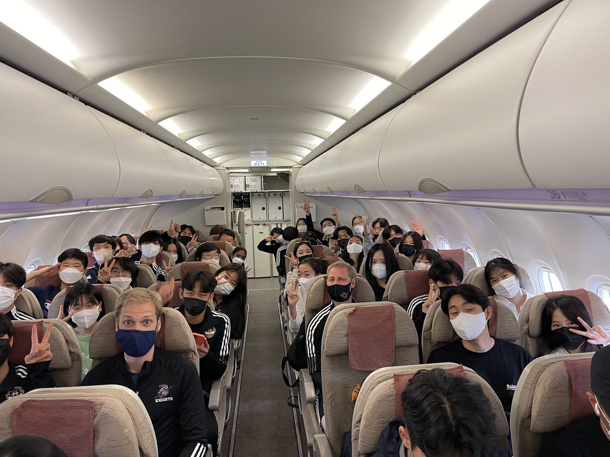Wheels up!! <a href="/GSISKorea/">GSIS | Gyeonggi Suwon International School</a> secondary students back in the skies after two years of hibernation from partnering with local and regional communities. Varsity Girls' and Boys' Soccer teams in attendance at the Jeju International Soccer Tournament. #gsisknights