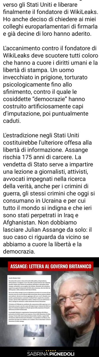 CommentoRimosso's tweet photo. Sabrina #Pignedoli #M5S:
:ASSANGE PARLAMENTARI ITALIANI ED EUROPEI SCRIVONO AL GOVERNO BRITANNICO
Oggi ho firmato una lettera dei parlamentari italiani che invieremo alla Segretaria di stato per gli affari interni britannica, per chiedere di sospendere l'estradizione di Assange https://t.co/Pxy5pabMuo