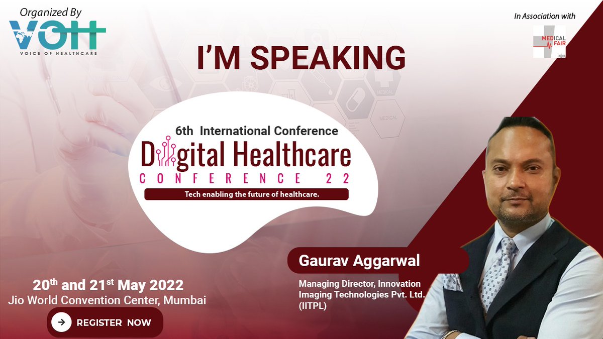 vohglobal's tweet image. Join in as #GauravAgarwal, Managing Director, Innovation Imaging Technologies Pvt. Ltd. shares actionable wisdom on the forward trajectory of digital healthcare at the 𝟔𝐭𝐡 𝐈𝐍𝐓𝐄𝐑𝐍𝐀𝐓𝐈𝐎𝐍𝐀𝐋 𝐇𝐄𝐀𝐋𝐓𝐇𝐂𝐀𝐑𝐄 𝐂𝐎𝐍𝐅𝐄𝐑𝐄𝐍𝐂𝐄 (𝟐𝟎𝐭𝐡 &amp;amp; 𝟐𝟏𝐬𝐭 𝐌𝐚𝐲 𝟐𝟎𝟐𝟐
