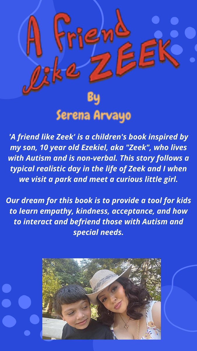 aFriendlikeZeek's tweet image. Our story: Our children’s book will be available in English &amp;amp; Spanish next month on Amazon! Manifesting our dream for a more #inclusive world for our kiddos and all #asd #autism #Autismo  #childrensbook #nonverbal #AutismAcceptance  #follow aFriendlikeZeek.com 💙📖 #espanol