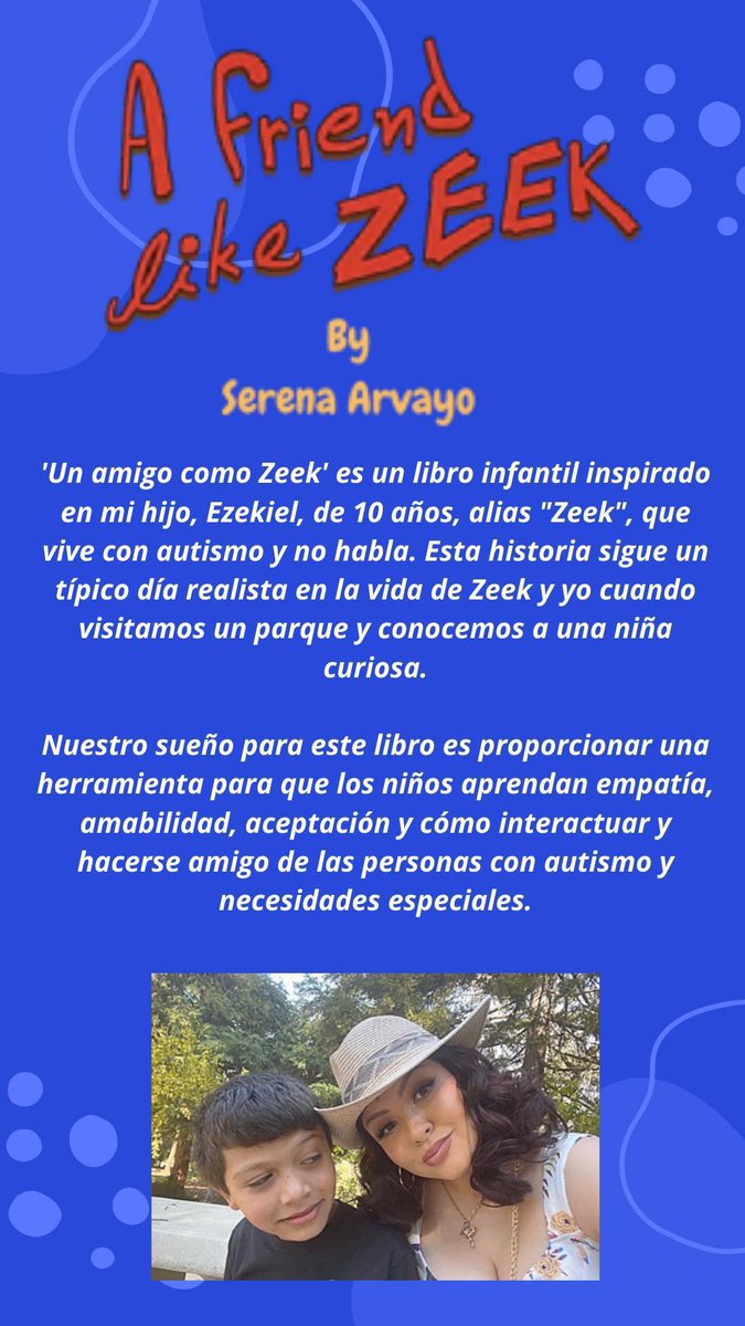 aFriendlikeZeek's tweet image. Our story: Our children’s book will be available in English &amp;amp; Spanish next month on Amazon! Manifesting our dream for a more #inclusive world for our kiddos and all #asd #autism #Autismo  #childrensbook #nonverbal #AutismAcceptance  #follow aFriendlikeZeek.com 💙📖 #espanol