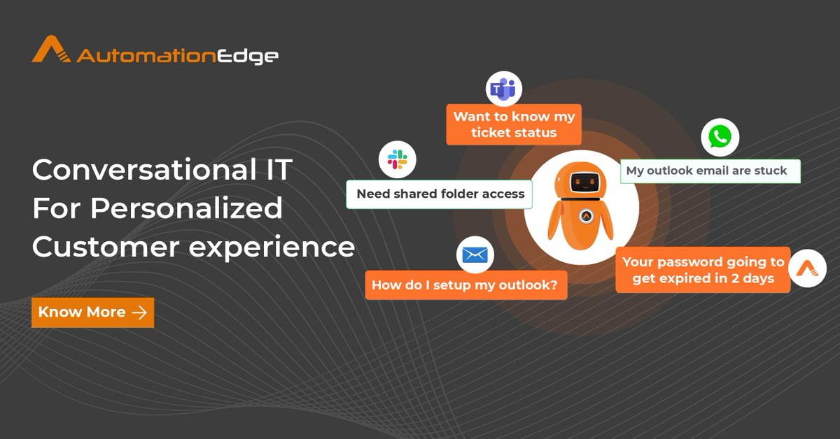 AutomationEdge's tweet image. Want to start with #ConversationalIT? Catch AutomationEdge Conversational IT solution for smarter conversations with instant resolution

hubs.li/Q018dtQs0

#conversationalAI #Servicedeskautomation #intelligentautomatiion #autoticketresolution