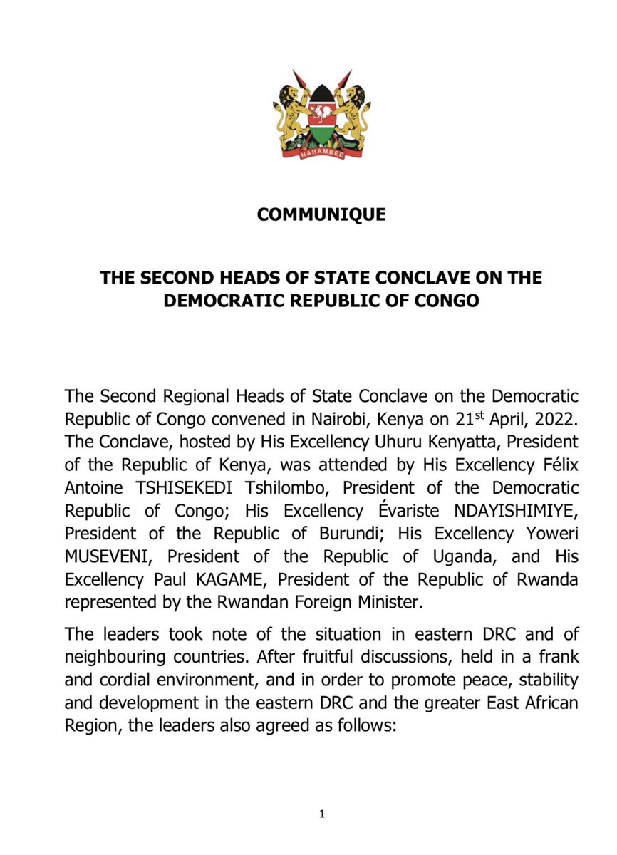 StanysBujakera's tweet photo. #RDC: Tous les groupes armés sont appelés à participer sans condition, au dialogue proposé par Rwanda, Burundi, Kenya, Ouganda avec Kinshasa. A défaut de le faire, ils seront considérés comme des forces négatives manipulées par des pays voisins https://t.co/ypMz3IiCde