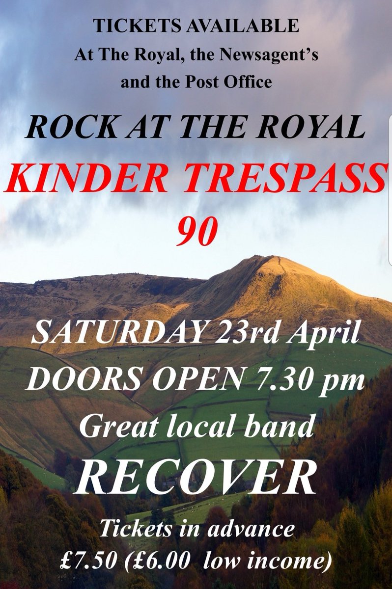 BandStockport's tweet photo. Come celebrate St George's day and The Kinder Trespass at The Royal Hotel in Hayfield on Saturday night.
#kindertrespass #theroyalhotelhayfield #indierock #coversband https://t.co/rBsaR6VeHy