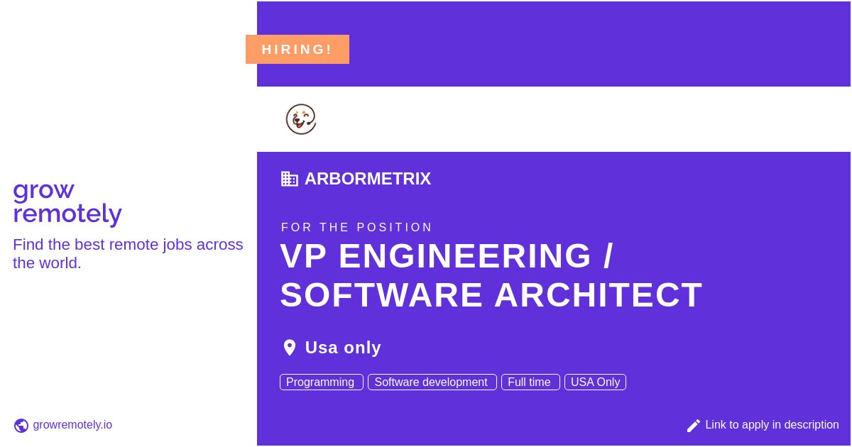 growremotelyio's tweet image. Check out this job at ArborMetrix for the position VP Engineering / Software Architect.

 Apply link: growremotely.io/?id=6261f27e7b…

#hiring #remotejobs #ArborMetrix #Programming