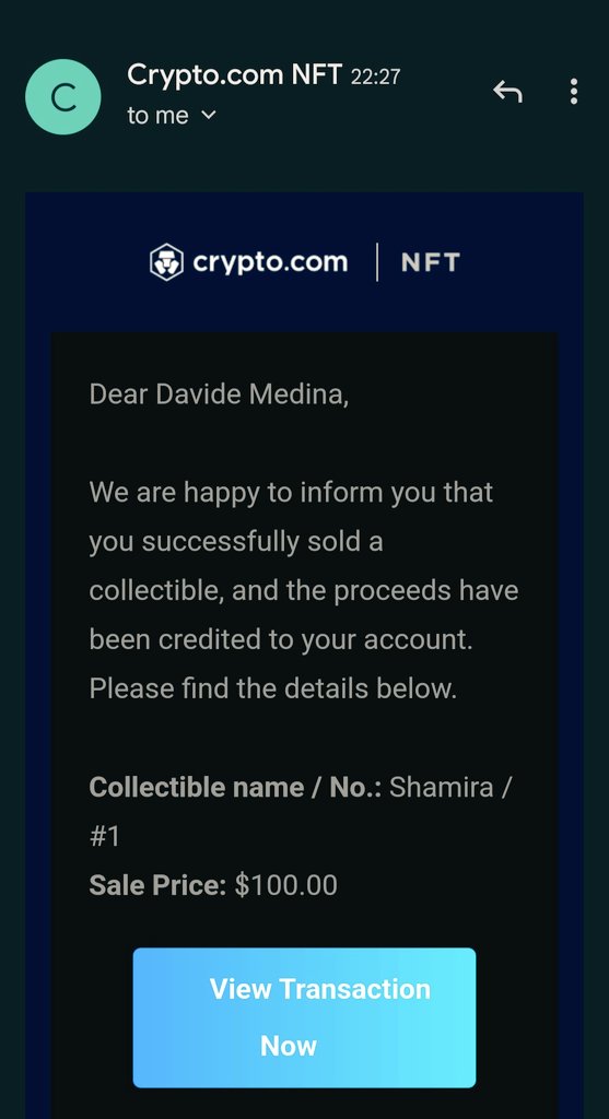 💰 SOLD💥 💵 Shamira my one-of-a-kind NFT has just been sold on crypto.com As promised 10% goes to <a href="/FoodBank4NYC/">Food Bank For New York City</a> foodbanknyc.org <a href="/cryptocom/">Crypto.com</a> <a href="/cryptocomnft/">Crypto.com NFT</a> #NFTs #digitalart #charity #solidarity #cryptocurrency #token #NTF #art #DeFi #trading
