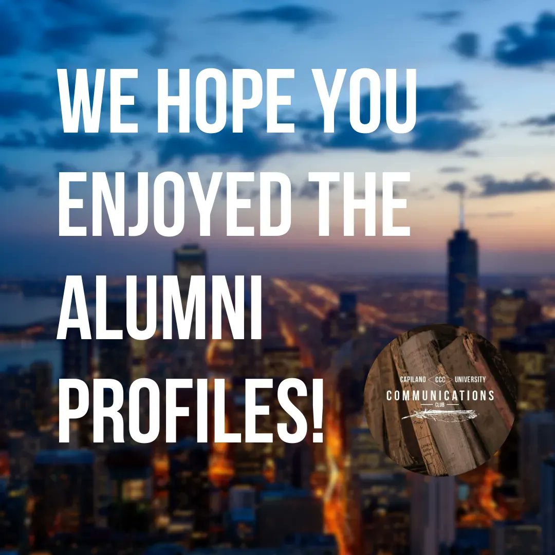 As our alumni profiles have come to an end, we hope you enjoyed getting to know the alumni of the School of Communication! Perhaps their journeys will inspire you. Stay tuned for more content as we head towards summer! #CapU #NorthVan #communications