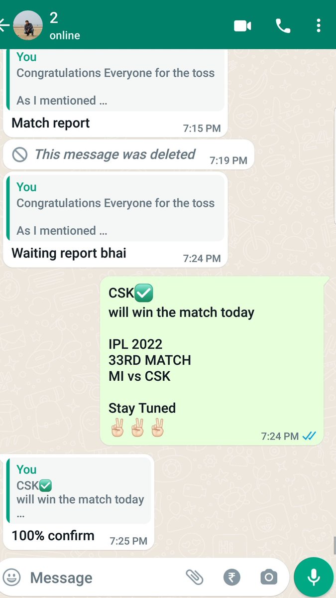AskMeReport's tweet photo. Congratulations Everyone 

Hope recovered ur yesterday money 
🤝🏻

As I mentioned 
CSK won the toss ✅
CSK won the match ✅

10p Jockpot match
As I told u guys

Many more to come 
Next 4 matches are guaranteed reports 
Play well

#iplprediction 
#TATAIPL2022 https://t.co/KRMhcfKpnT