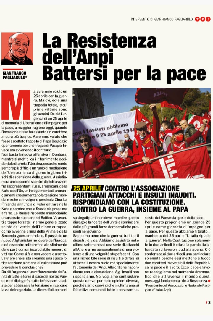 Anpinazionale's tweet photo. Sul nuovo numero del settimanale TPI, da oggi in edicola, editoriale del Presidente nazionale #ANPI https://t.co/1nXxux6z8u