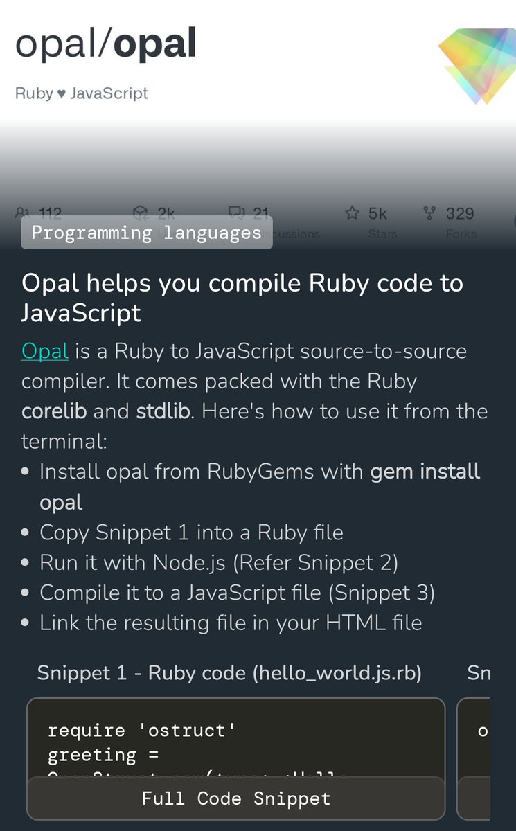 DevBytesApp's tweet image. Opal helps you compile Ruby code to JavaScript

#javascript #rubydeveloper #NodeJS